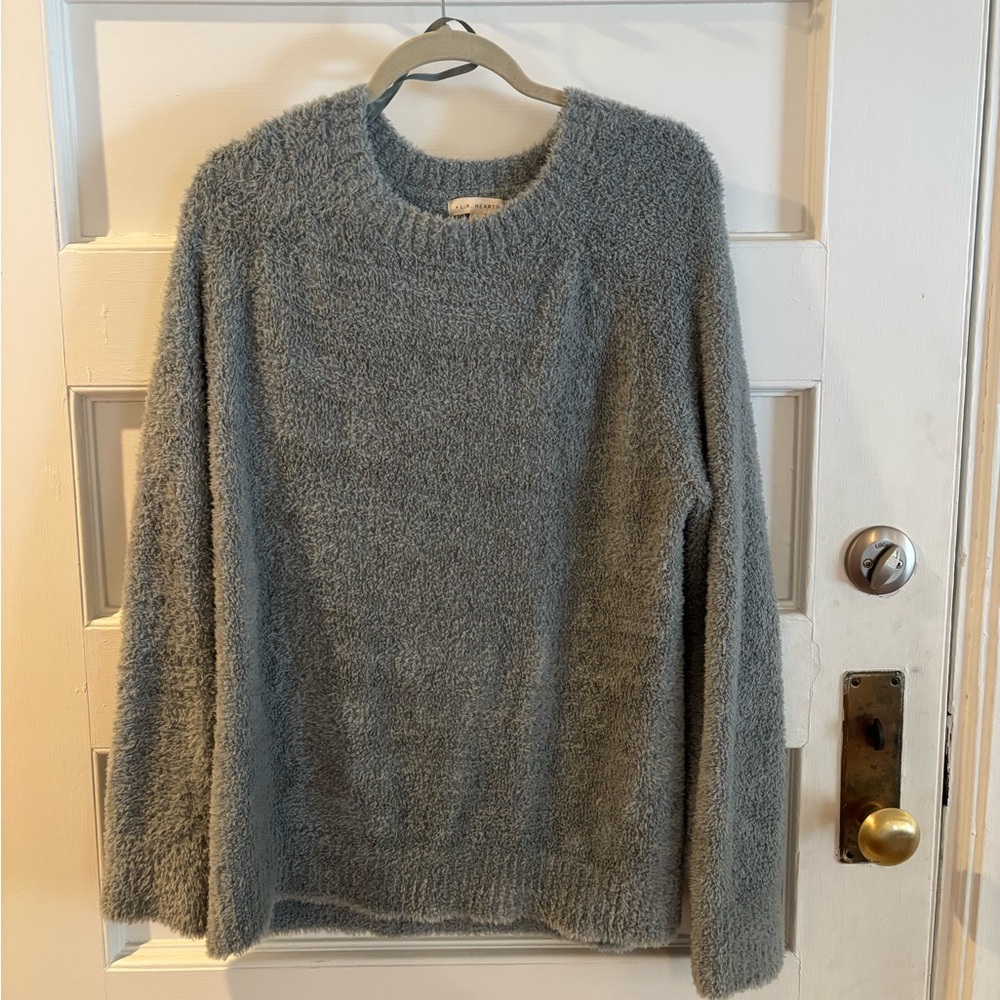 LA hearts sage fuzzy sweater